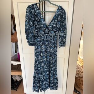 Caroline Constas Blue and White Long Sleeve Dress